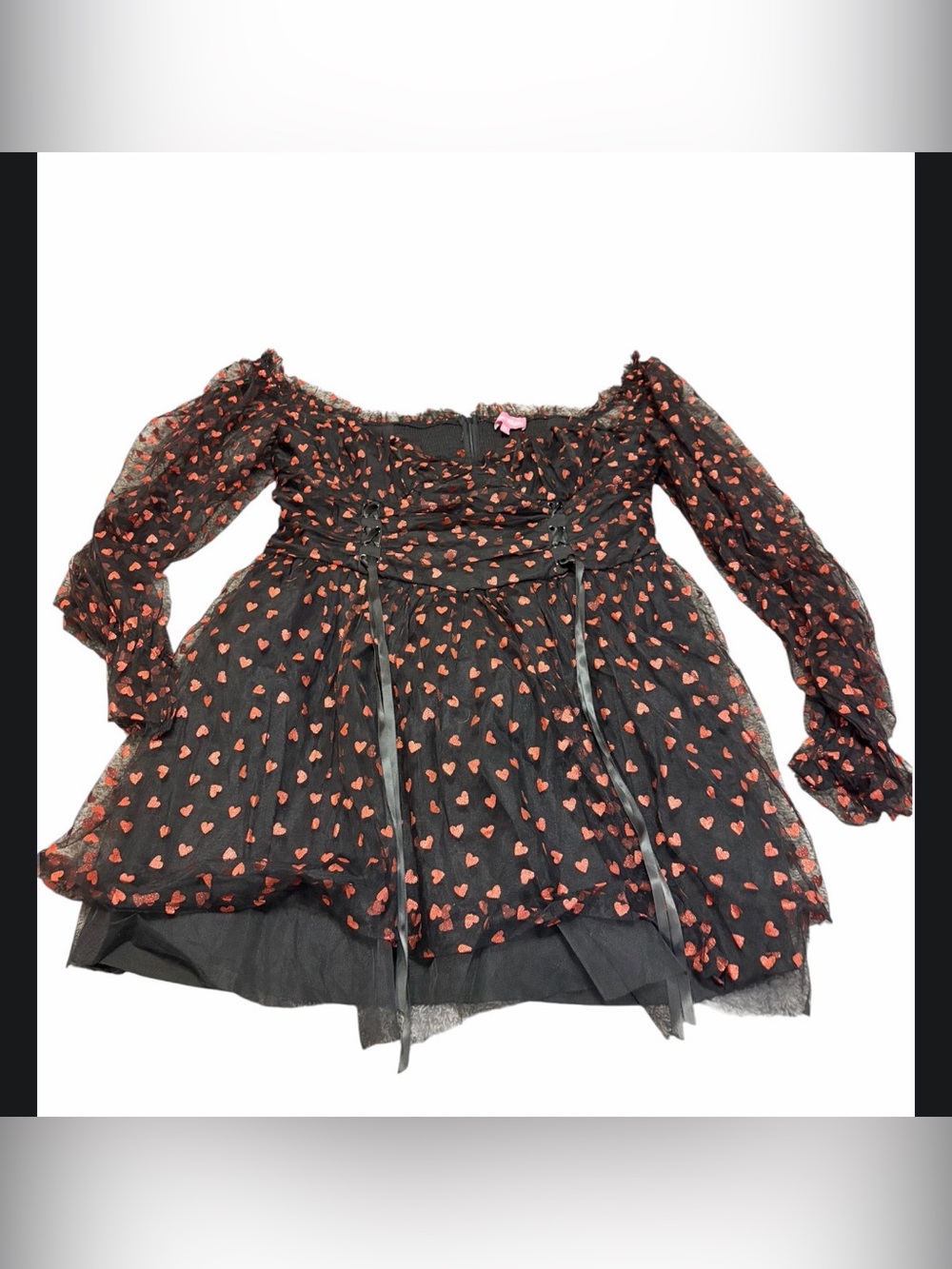 Dolls Kill Sugar Thrillz Heavenly Affair Babydoll Dress 3X Black Heart Tulle